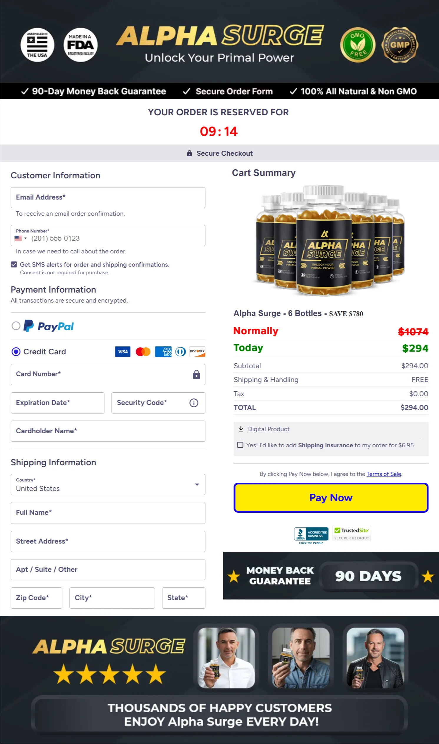 Alpha Surge checkout page